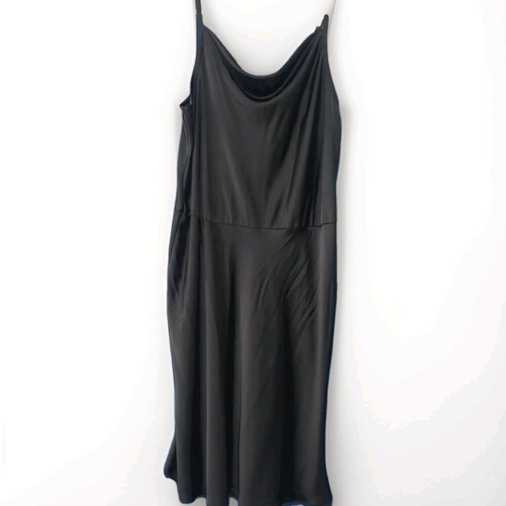 Ava & Viv Plus 2XL Black Solid Cowl Neck Sleeveless Slip Midi Dress Straps - Picture 2 of 3